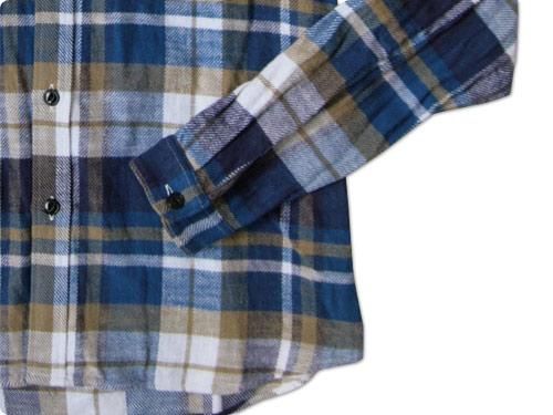 maillot Cotton flannel roll collar check B.D. shirts BLUE