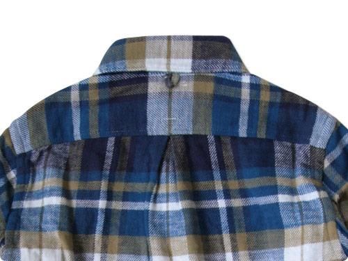 maillot Cotton flannel roll collar check B.D. shirts BLUE