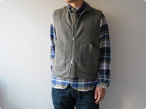 dip wool zip vest BLUE