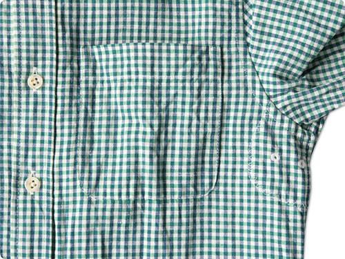 maillot sunset gingham small collar shirts GREEN x BLUE