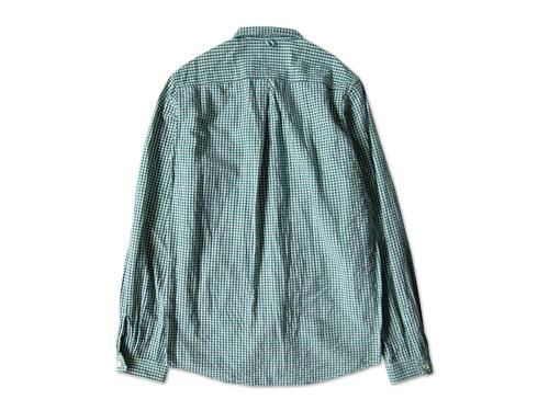 maillot sunset gingham small collar shirts GREEN x BLUE