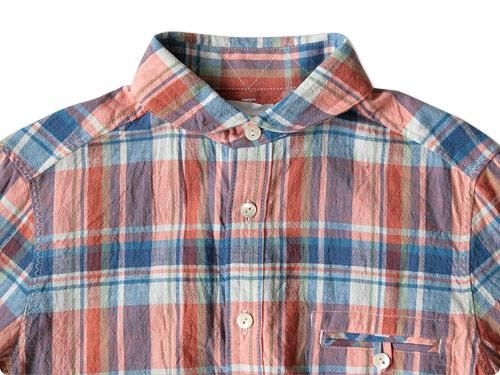 maillot madras round work shirts BLUE x ORANGE