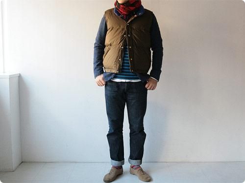 Crescent Down Works ITALIAN VEST BROWN x COBALT