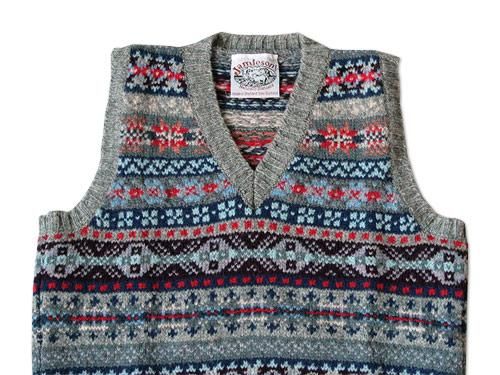Jamieson's V NECK VEST LIGHT GRAY x RED