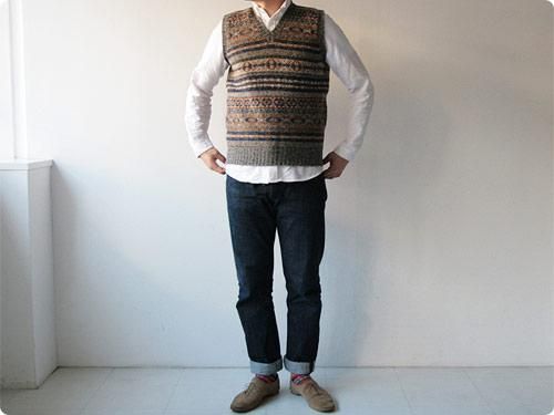 Jamieson's V NECK VEST GRAY x BROWN