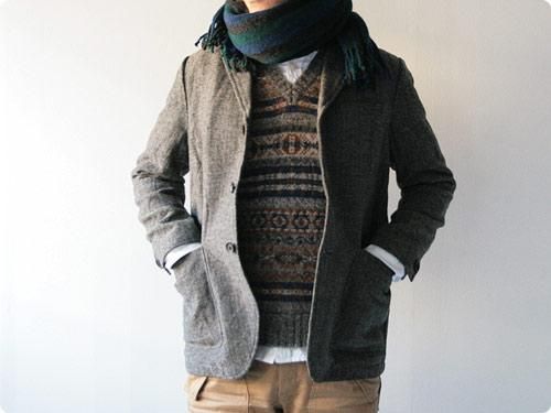 Jamieson's V NECK VEST GRAY x BROWN
