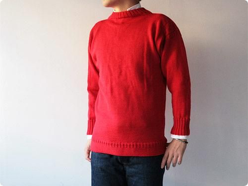 LE TRICOT DE LA MER SOLID GUERNSEY SWEATER TARTAN RED