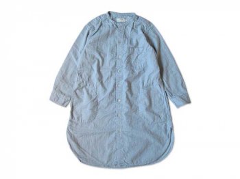 RINEN 80/1ローン接結 スタンドカラー七分袖ロングシャツ 15BLUE 〔レディース〕