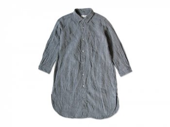 RINEN 60/1リネンシャンブレー レギュラーカラー七分袖ロングシャツ 05NAVY 〔レディース〕