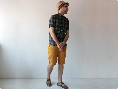 maillot sunset linencheck round work s/s shirts CHARCOAL