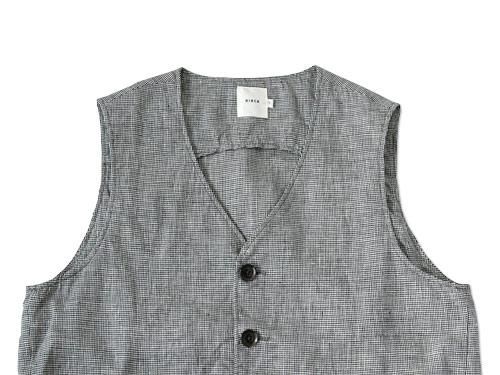 別注】RINEN 40/1リネン平織千鳥 ベスト 10BLACK〔メンズ