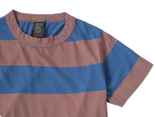 homspun(ホームスパン) 太ボーダー半袖Tシャツ ブラウン x