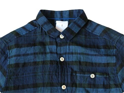 maillot sunset linen check new work shirts BLUE