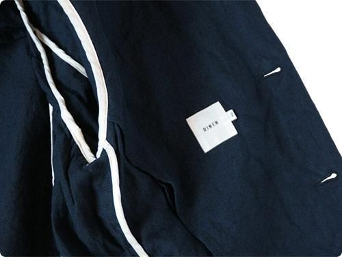 ４０／－ インディゴ リネン ボトル襟 ジャケット 45R藍インドリネンシルクツイードの四角ジャケット: WOMEN｜45R