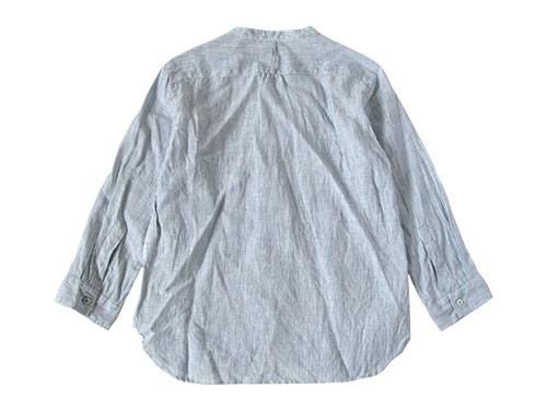 RINEN 80/1リネン平織ストライプ 7分袖スタンドカラーシャツ