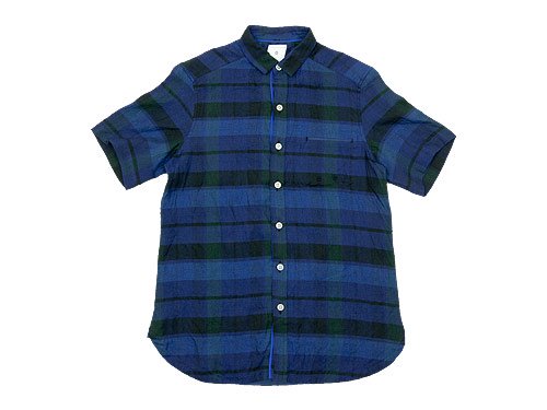 maillot linen check smile S/S shirts BLUE