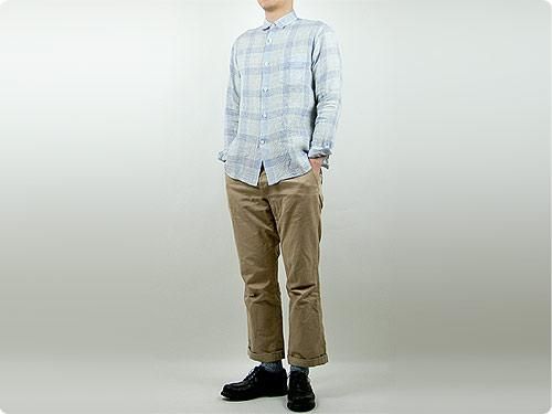 maillot check stripe linen regular shirts BLUE CHECK