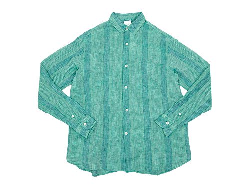maillot check stripe linen regular shirts GREEN STRIPE
