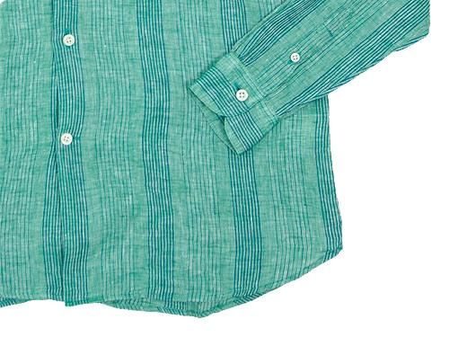 maillot check stripe linen regular shirts GREEN STRIPE
