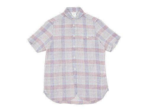 maillot check stripe linen work S/S shirts PINK CHECK