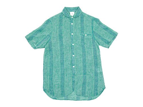 maillot check stripe linen work S/S shirts GREEN STRIPE