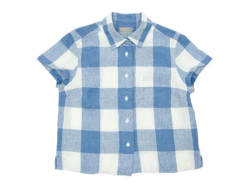 MARGARET HOWELL LARGE CHECK LINEN S/S SHIRTS 117BLUE
