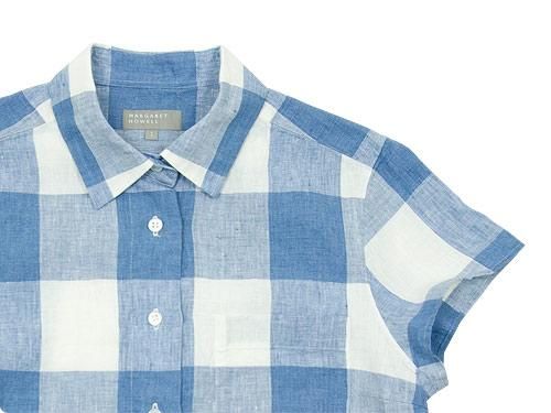 MARGARET HOWELL LARGE CHECK LINEN S/S SHIRTS 117BLUE