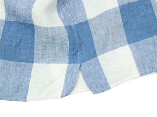MARGARET HOWELL LARGE CHECK LINEN S/S SHIRTS 117BLUE