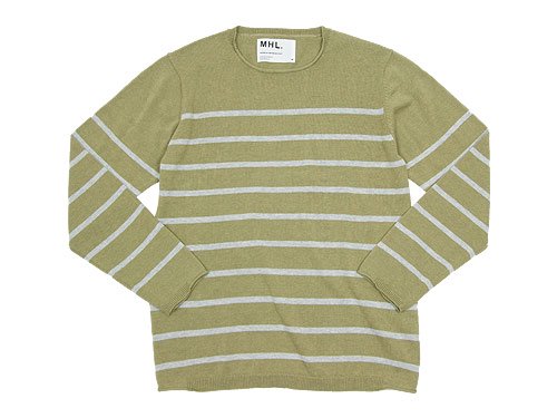 MHL. BULKY COTTON TWIST BORDER KNIT 181KHAKI 〔メンズ〕