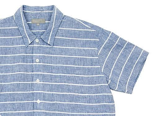 MARGARET HOWELL LINEN CHAMBRAY STRIPE P/O SHIRTS 117BLUE ̥󥺡