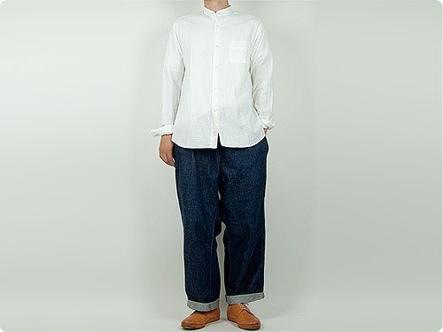 maillot gauze cotton stand collar shirts WHITE