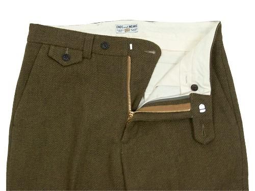 ENDS and MEANS Grandpa Wool Trousers OLIVE