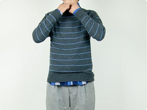 MARGARET HOWELL INTEGRAL STRIPE CREW KNIT 023GRAY̥󥺡