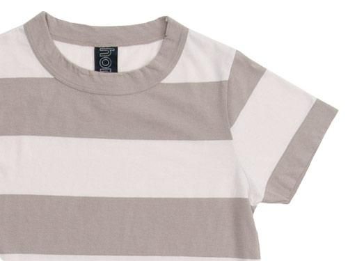 homspun 30/-天竺太ボーダー 半袖Tシャツ ベージュ x ライト