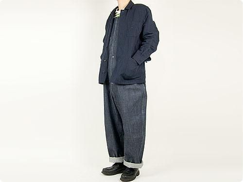 Margaret Howell リネンヘリンボーン　スラックス　ダークネイビー SUMMER WOOL TROUSERS | MARGARET HOWELL（マーガレット