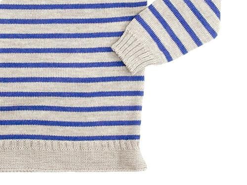 Guernsey Woollens Traditional guernsey stripe OATMEAL x DENIM BLUE