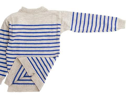 Guernsey Woollens Traditional guernsey stripe OATMEAL x DENIM BLUE