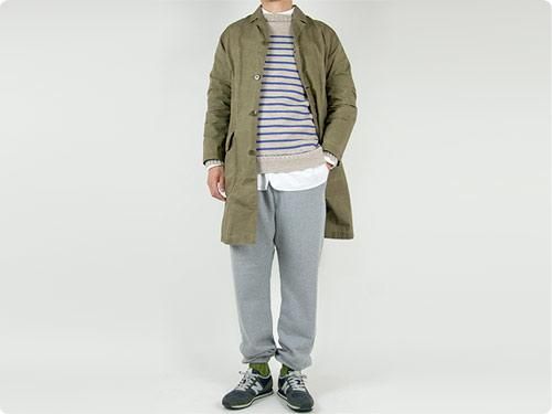 Guernsey Woollens Traditional guernsey stripe OATMEAL x DENIM BLUE