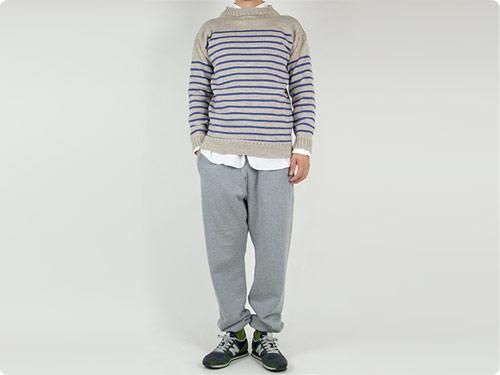 Guernsey Woollens Traditional guernsey stripe NAVY x ARAN