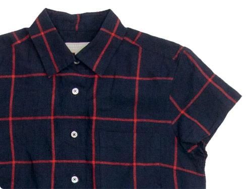 MARGARET HOWELL LARGE WINDOWPEN LINEN S/S SHIRTS 120NAVY ̥ǥ