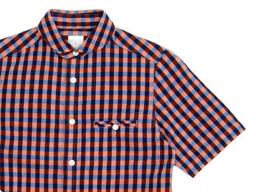maillot sunset big gingham round work S/S shirts BIG BLUE x ORANGE