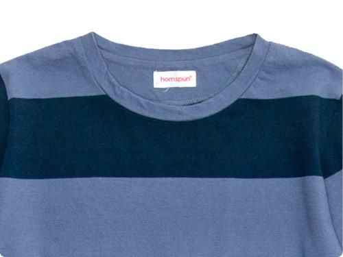 homspun ボーダーカットソー homspun 30/-天竺太ボーダー 七分袖Tシャツ ブルーグレー x