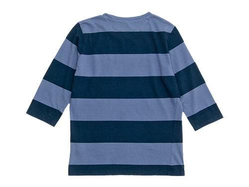 homspun 30/-天竺太ボーダー 七分袖Tシャツ ブルーグレー x