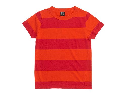 homspun(ホームスパン) 30/-天竺太ボーダー 半袖Tシャツ オレンジ x レッド