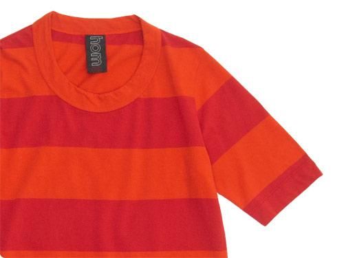 homspun 30/-天竺太ボーダー 五分袖Tシャツ オレンジ x レッド