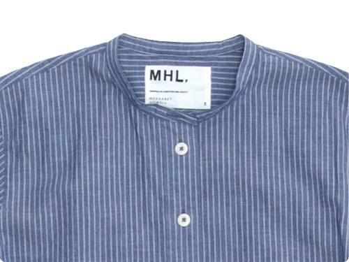 MHL. COTTON WORK STRIPE NO COLLAR SHIRTS 123NAVY ̥ǥ