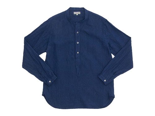 MARGARET HOWELL SOLID LINEN NO COLLAR P/O SHIRTS 120NAVY 〔メンズ〕