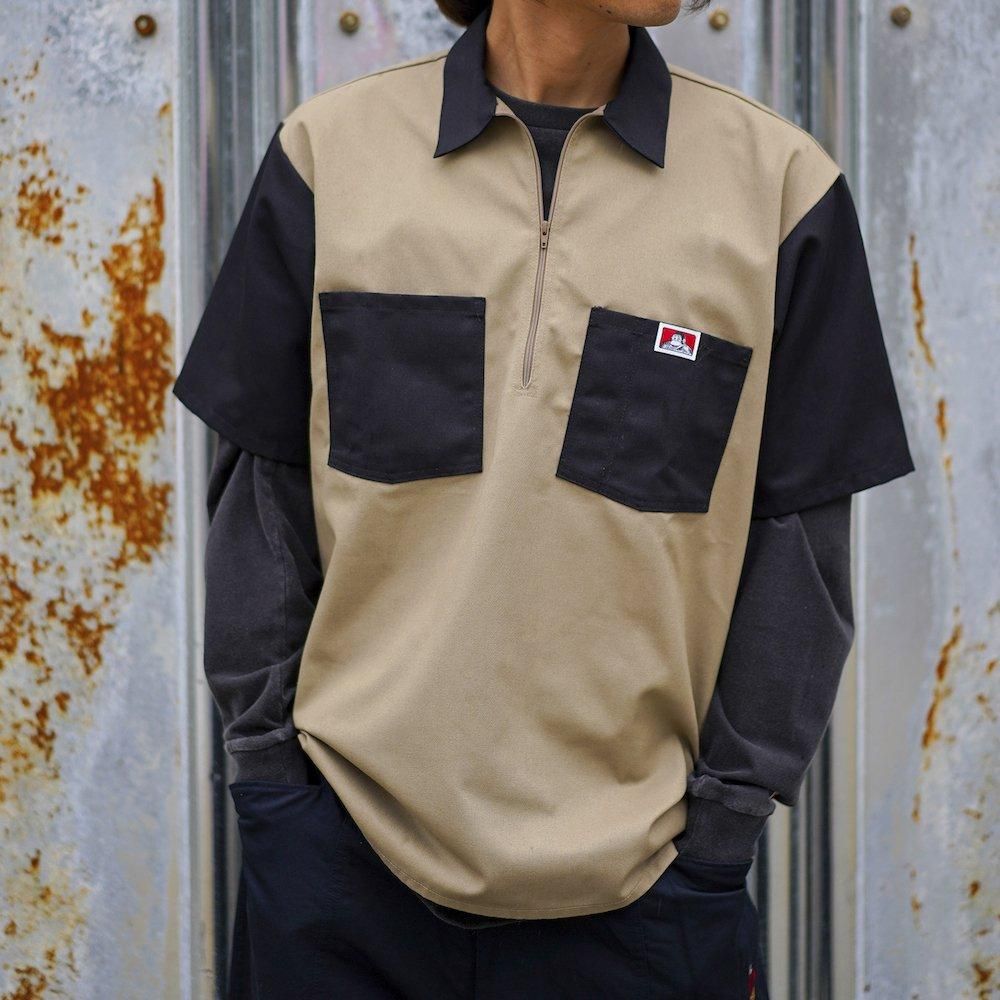 BEN DAVIS（ベンデイビス） 【2TONE COLOR HALF ZIP S/S SHIRTS】2