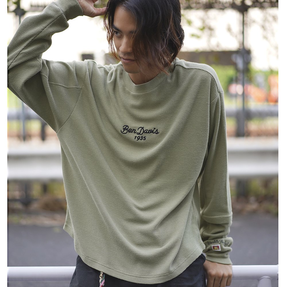 BEN DAVIS（ベンデイビス）【EMBRO WAFFLE LONG TEE】刺繍ワッフル長袖Ｔシャツ